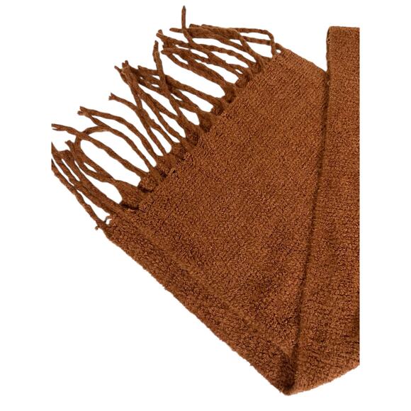 Free People Womens Oversized Fuzzy Boucle Wrap Scarf Fringe Brown 17”x 80” - Picture 5 of 8